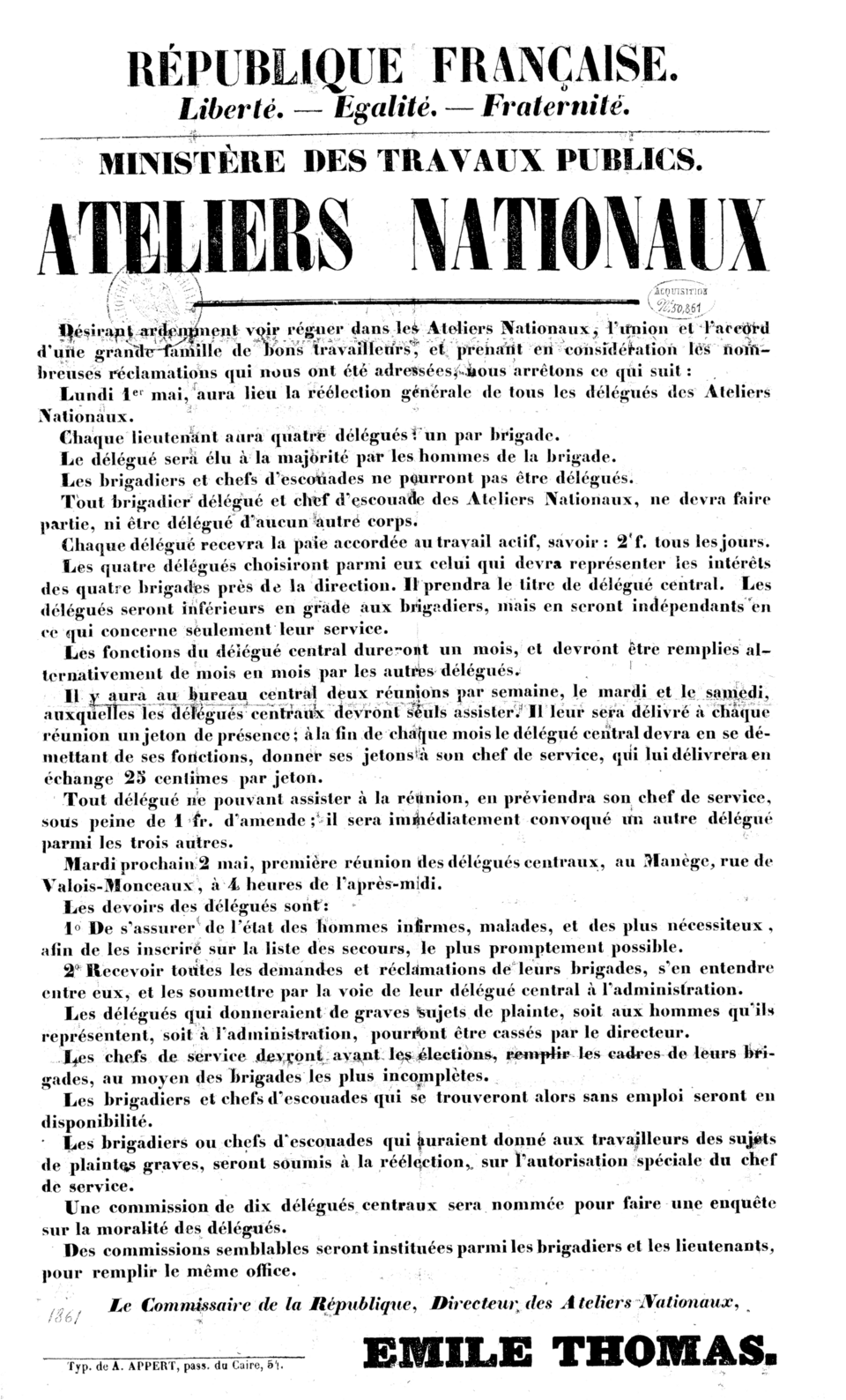 Organisation des ateliers nationaux, 1848, Émile Thomas