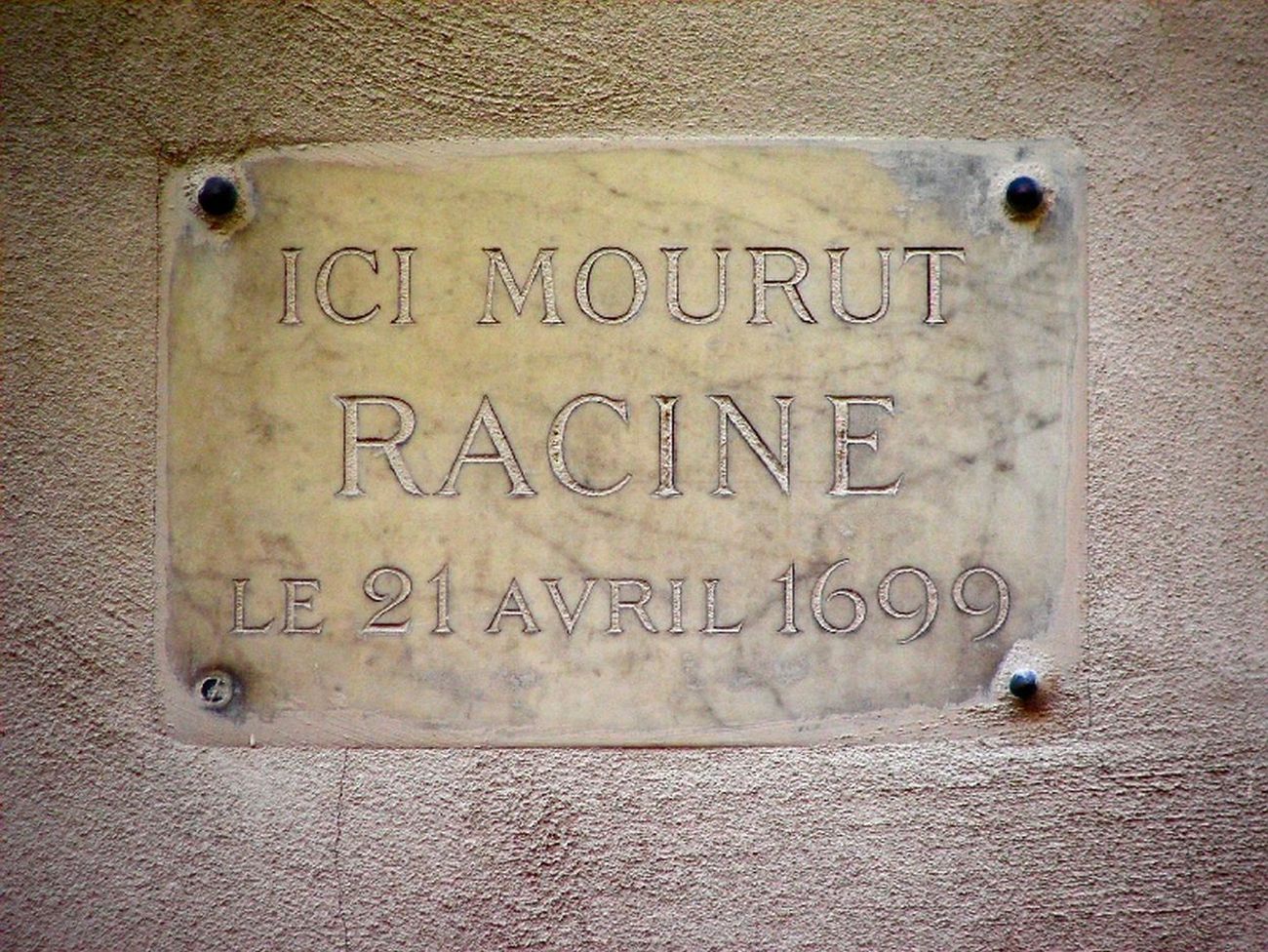 Plaque de Racine 26 rue Visconti, Archives Paris révolutionnaire