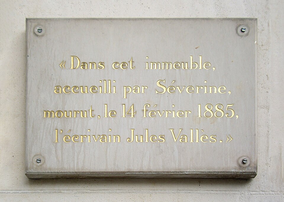 Plaque de la demeure où mourut Jules Vallès, Photo: Mu, Wikimedia