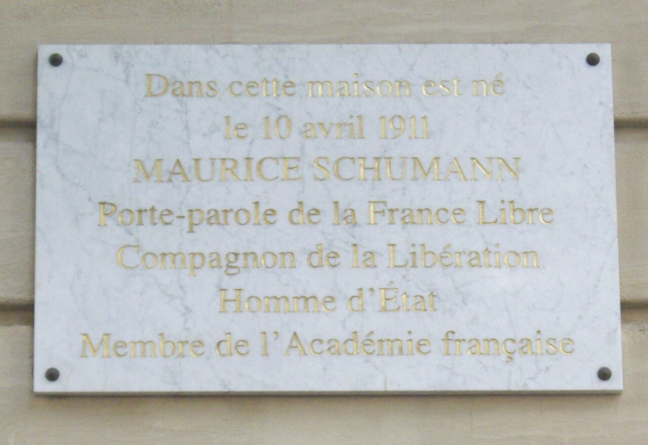 Plaque commémorant la naissance de Maurice Schumann, Mu, Wikimedia