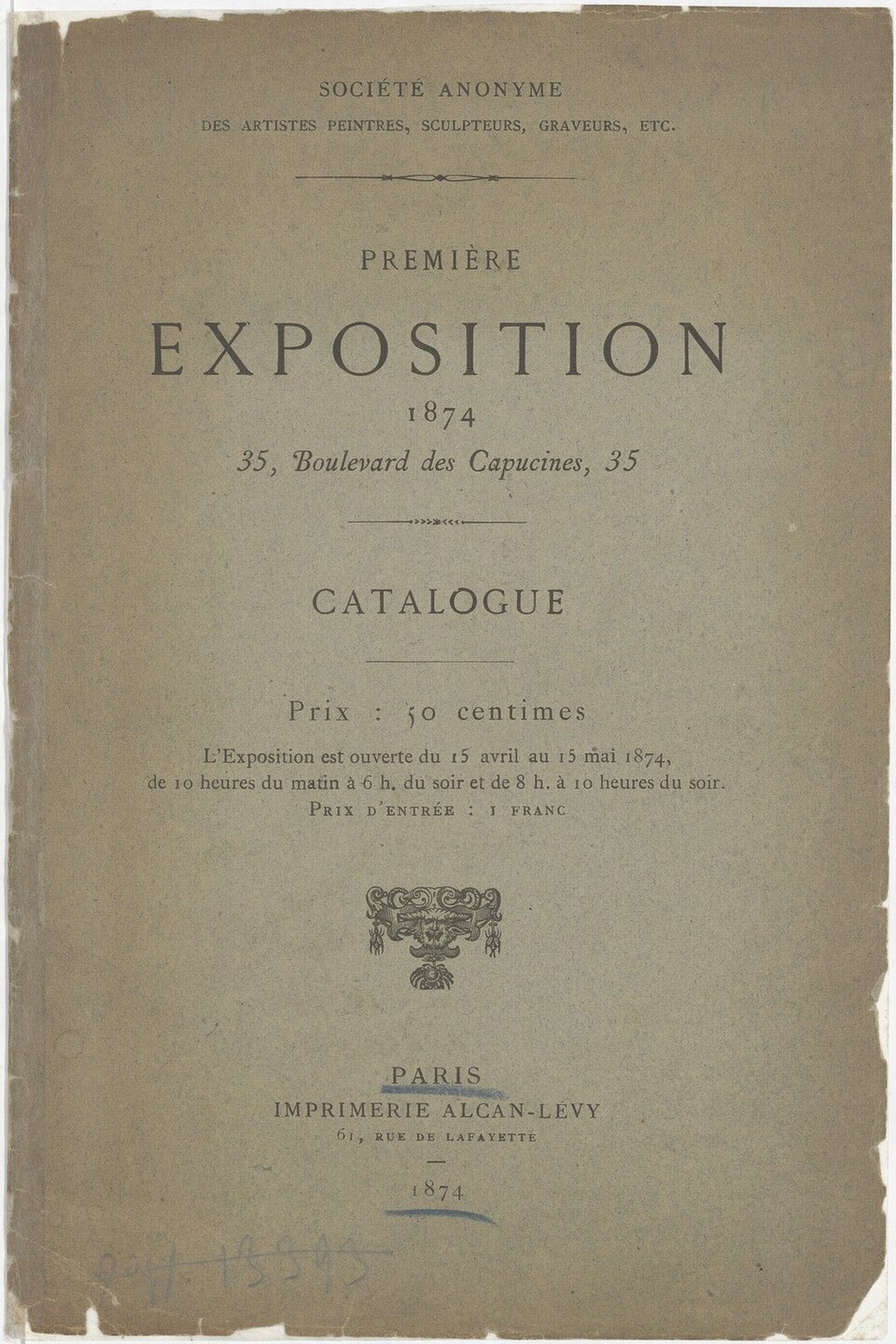 Première Exposition 1874, 35 Boulevard des Capucines Catalogue, BnF