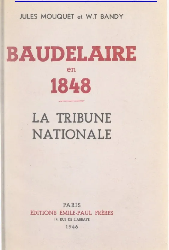 Couverture — Baudelaire en 1848 : « la Tribune nationale »