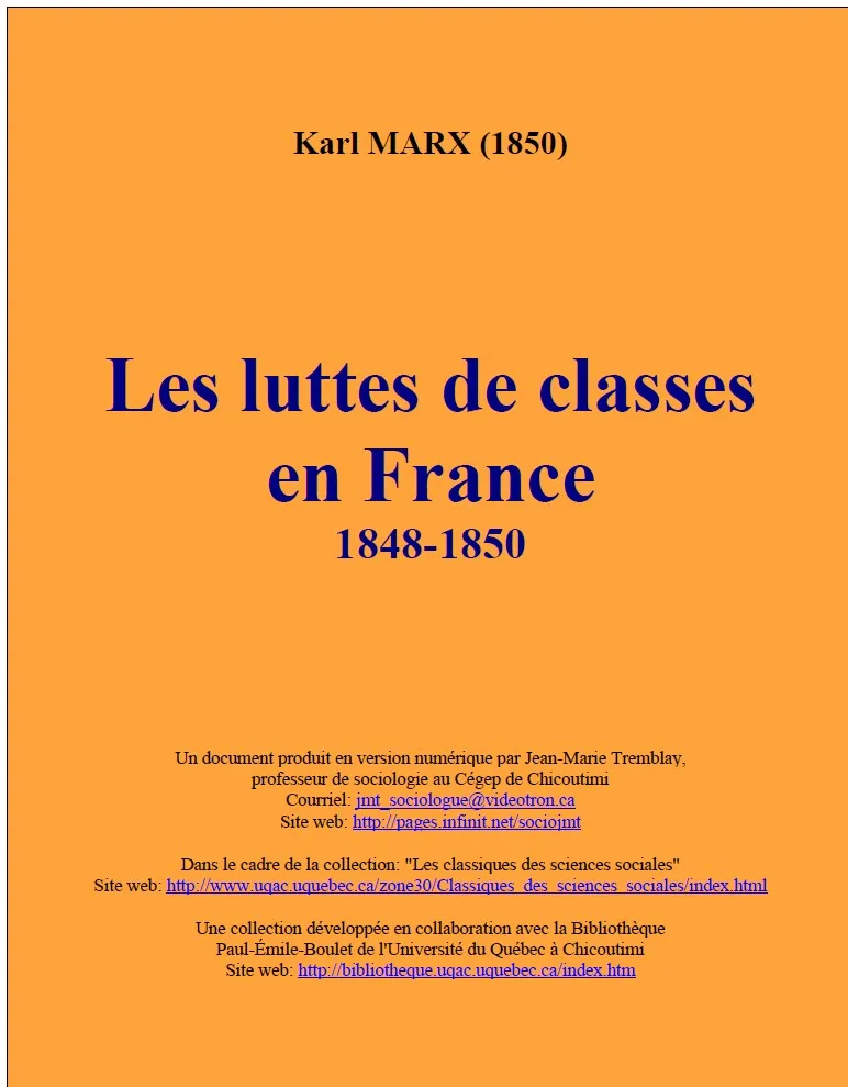 Couverture — Les luttes de classe en France 1848-1850