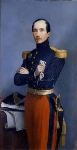 Portrait peint du général Changarnier debout, en uniforme, les bras croisés