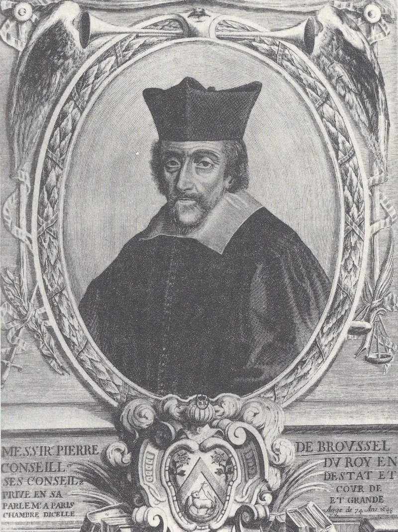 Portrait gravé de Pierre Broussel en habit de magistrat, dans un cadre orné