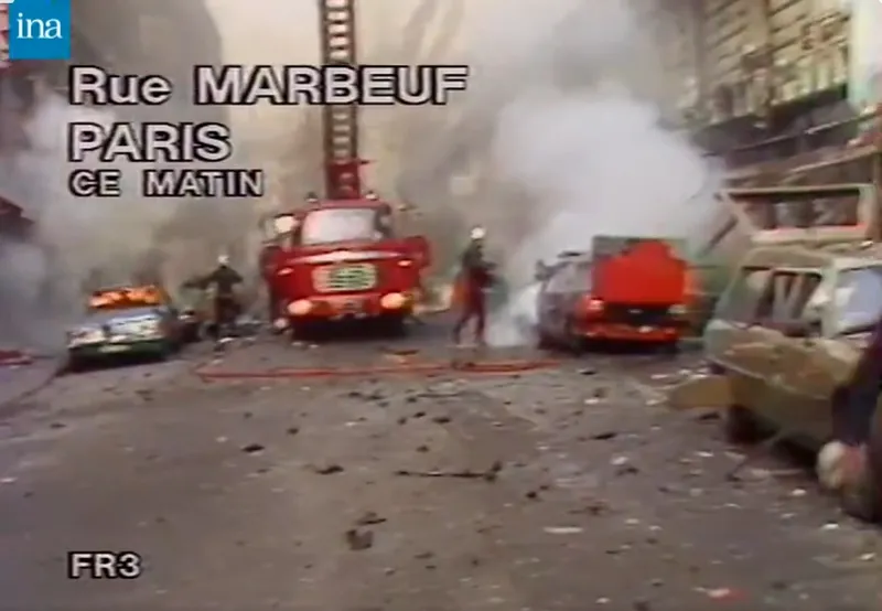 Attentat à la voiture piégée rue Marbeuf ; 1 mort, 66 blessés ; Carlos, accusé d'être l'auteur, rejette la responsabilité sur l'État Syrien