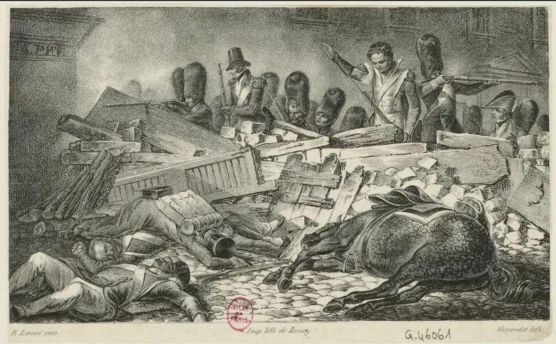 Barricade d'où partit le cri de "Vive la République" en février 1848