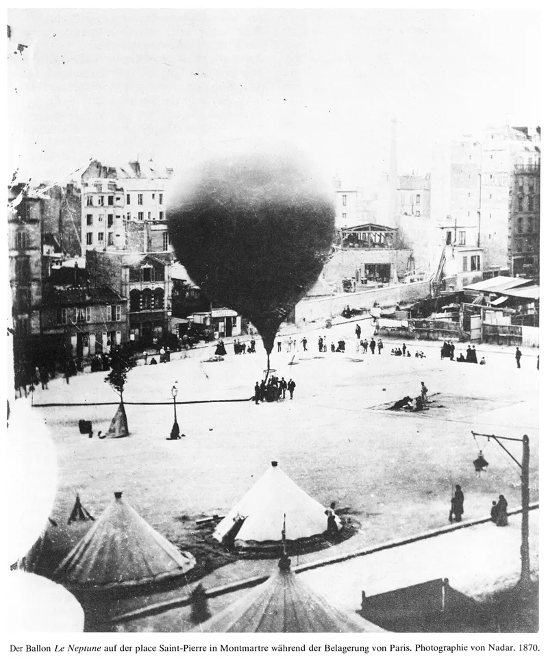 Nadar et Duruof font partir le "le Neptune", premier ballon postal du siège, depuis la place Saint-Pierre à Montmartre