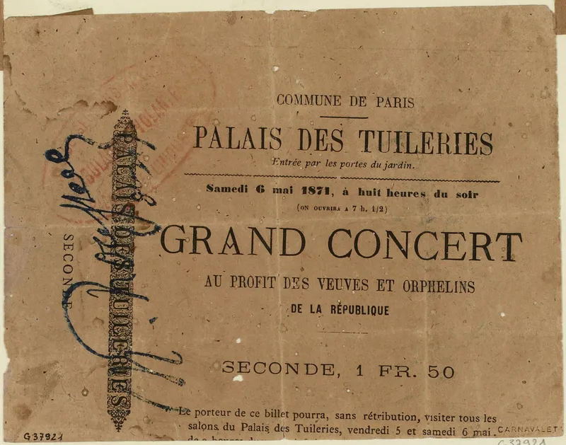 Billet imprimé d’un grand concert au palais des Tuileries