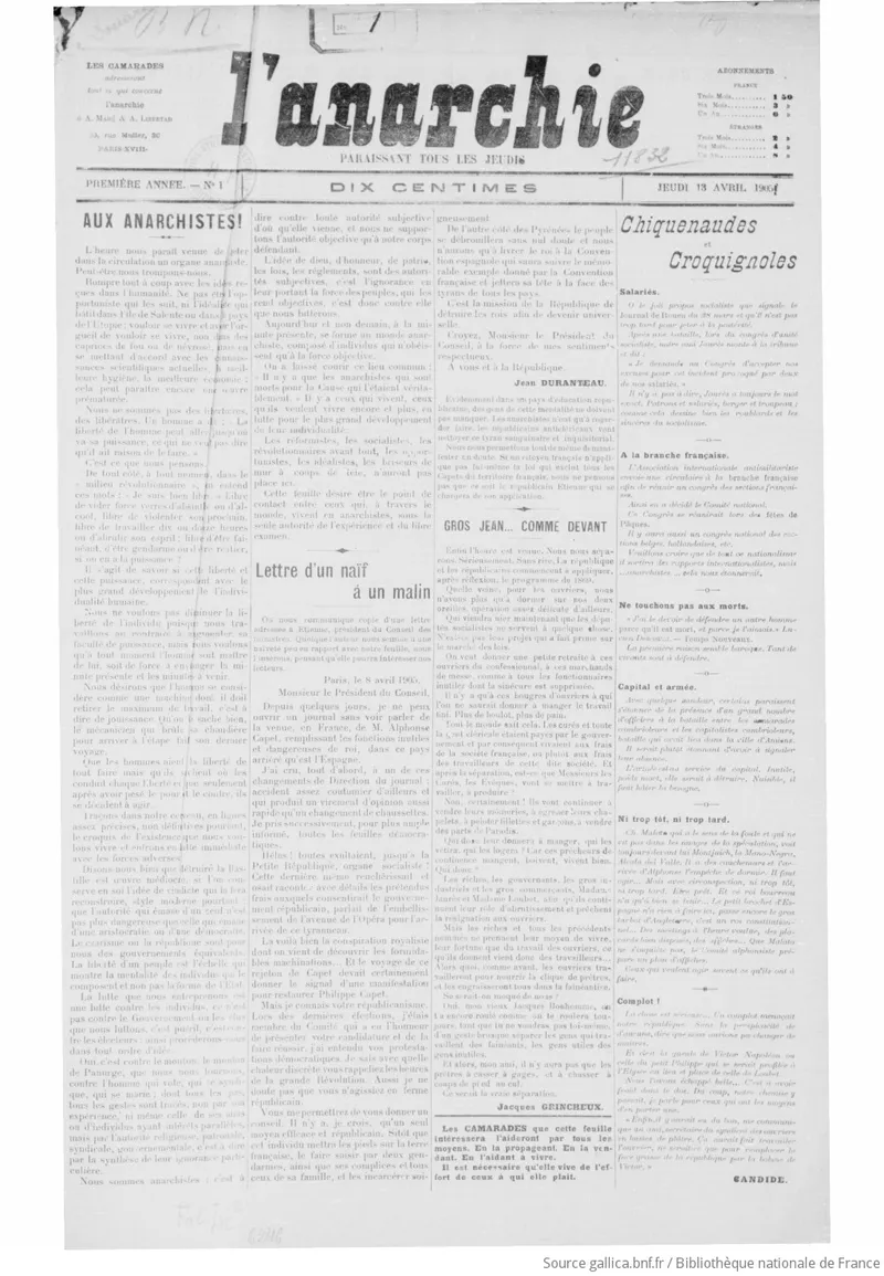 Première page de L'Anarchie, 1905