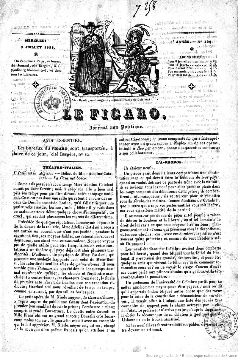 Vente du "Figaro" par Le poitevin de Saint Alme à Victor Bohain
