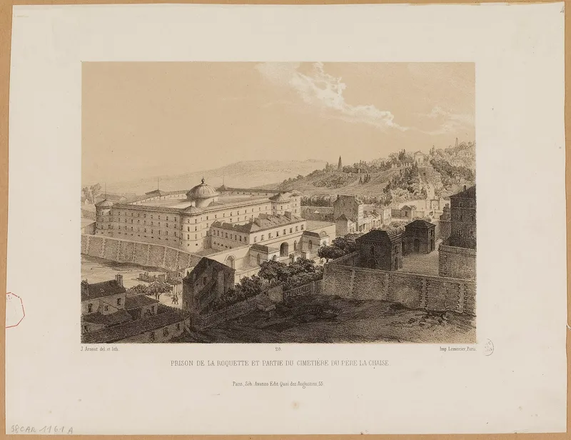 Prison de la Roquette et partie du cimetière du Père La Chaise, Arnout, Jules (Paris, 01–06–1814 - 1868), dessinateur-lithographe Imprimerie Lemercier