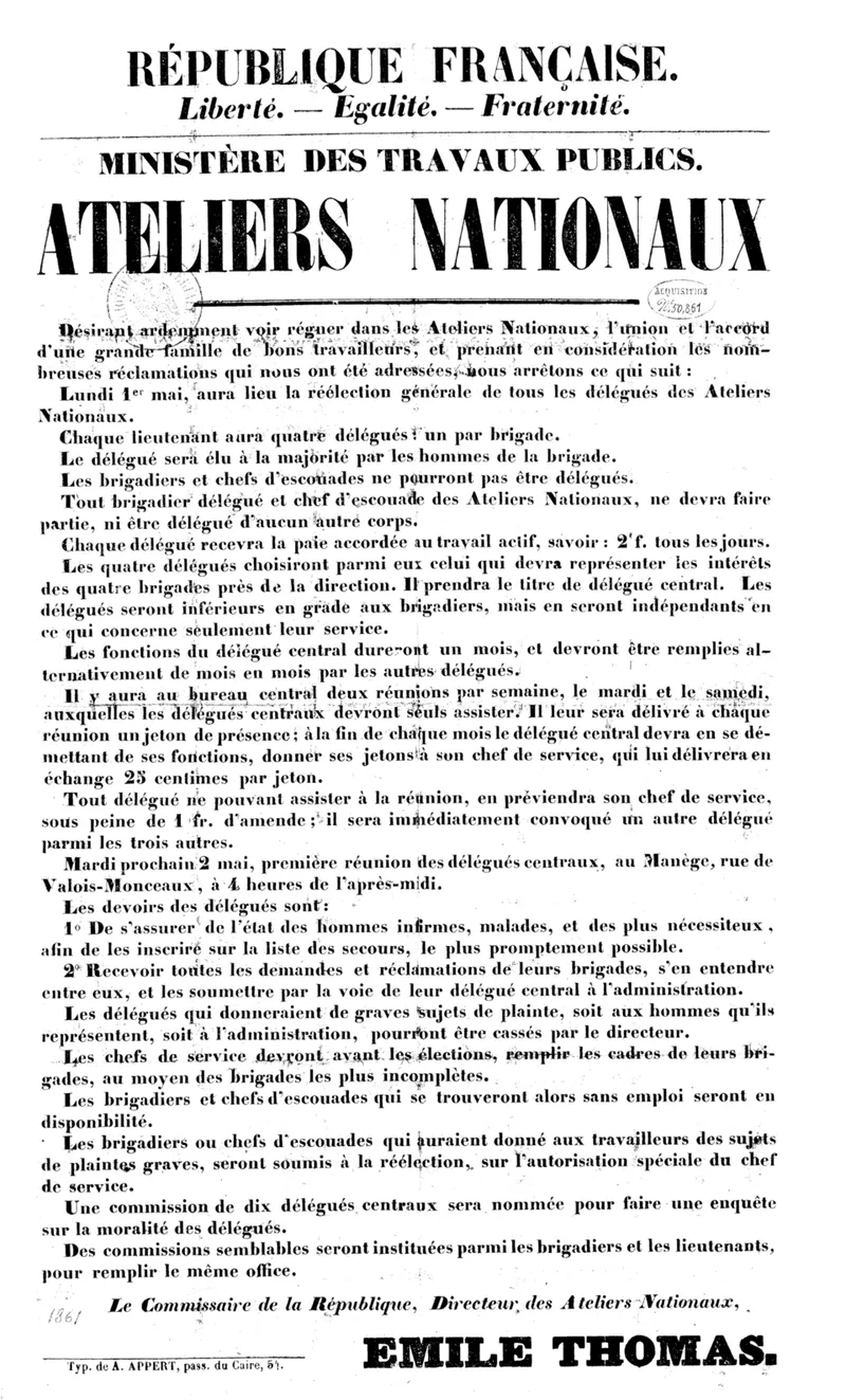 Organisation des ateliers nationaux, 1848, Émile Thomas