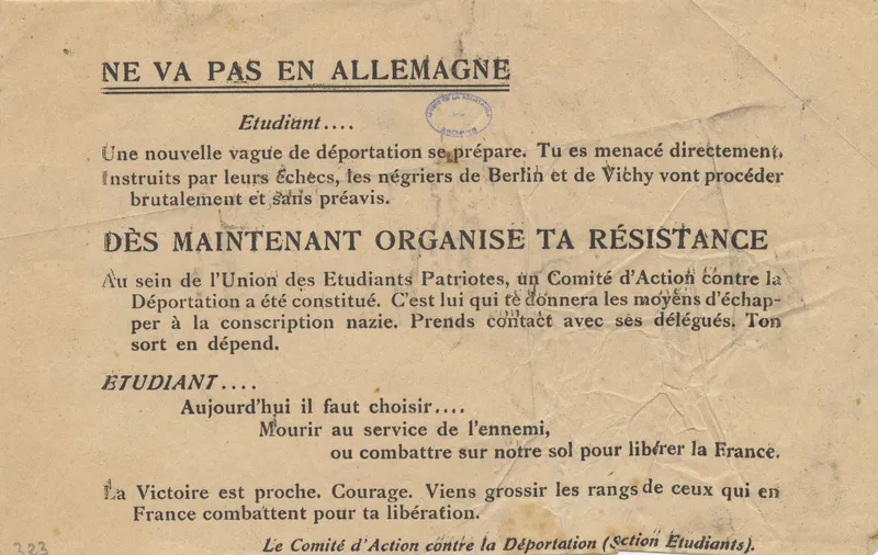 Évacuation des archives du Comité d'action contre la déportation ; en fait le STO