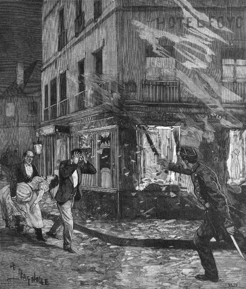 Explosion d'une bombe anarchiste ; plusieurs clients sont blessés, dont Laurent Tailhade, assez grièvement