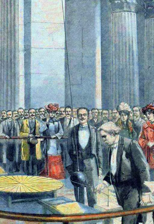 Foucault suspend un pendule au bout d'un filin d'acier de 67 m depuis le dôme du Panthéon afin de démontrer la rotation de la Terre