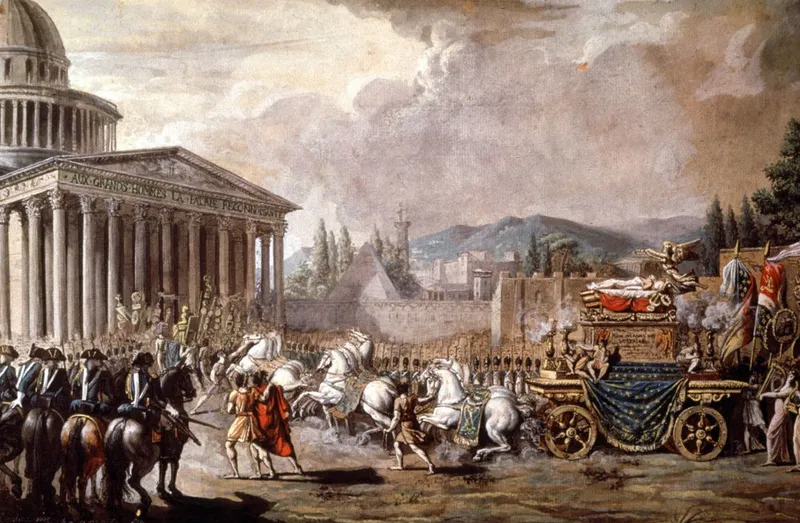 Le cortège du transfert des cendres de Voltaire et son arrivée au Panthéon, organisé par David