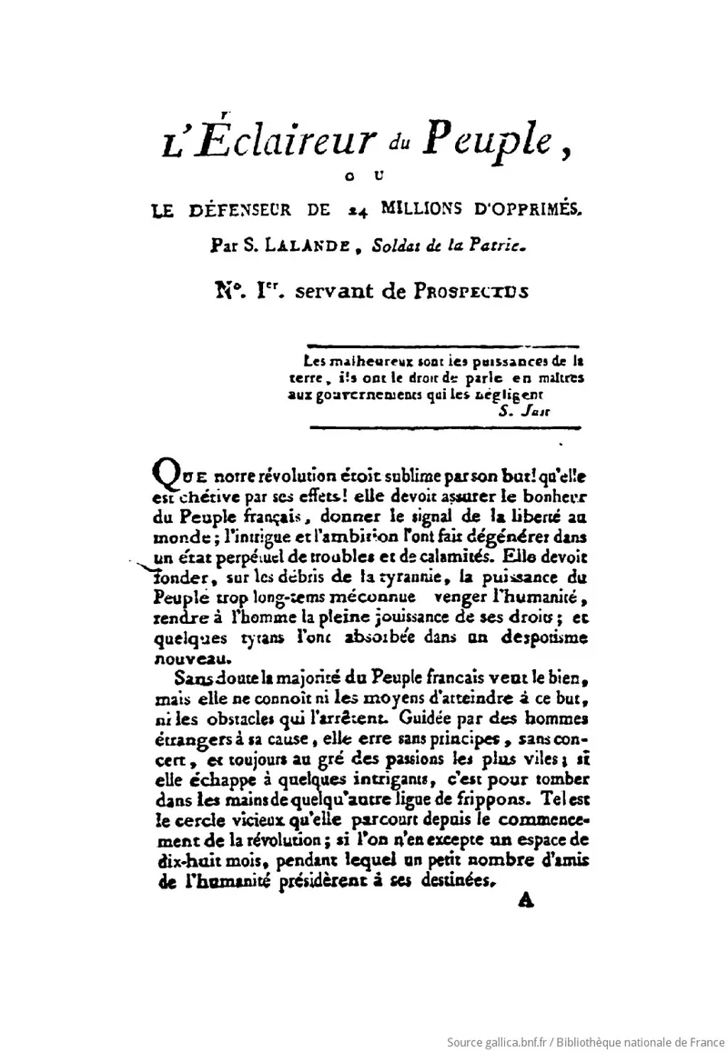 Journal de la Conjuration des Égaux, conçu de façon à être accessible aux travailleurs