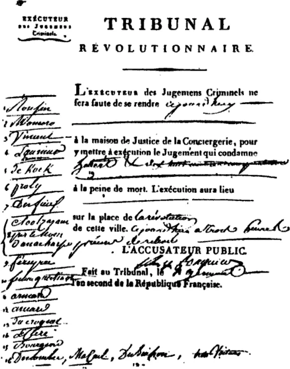 Jugement des dirigeants du Club des Cordeliers ; ils seront guillotinés le 24 mars