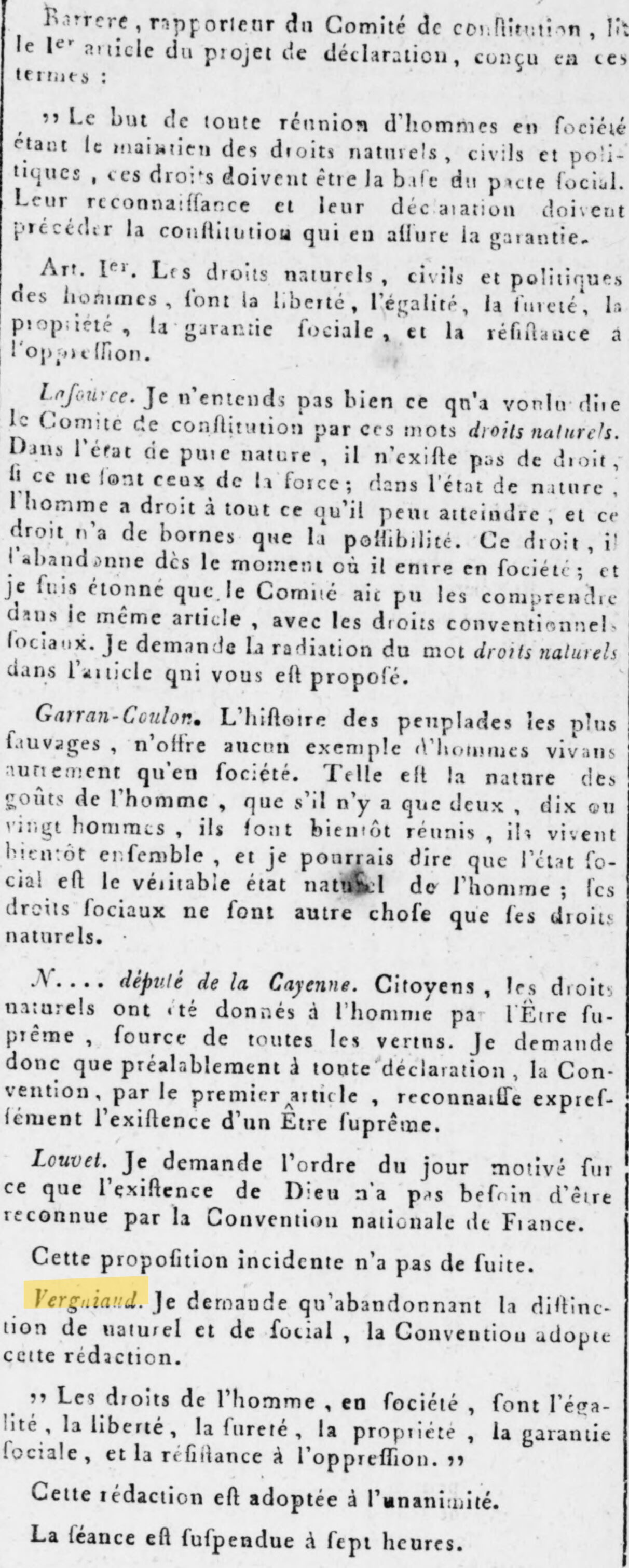 L'amendement Vergniaud : quand les droits quittent la nature pour entrer en société