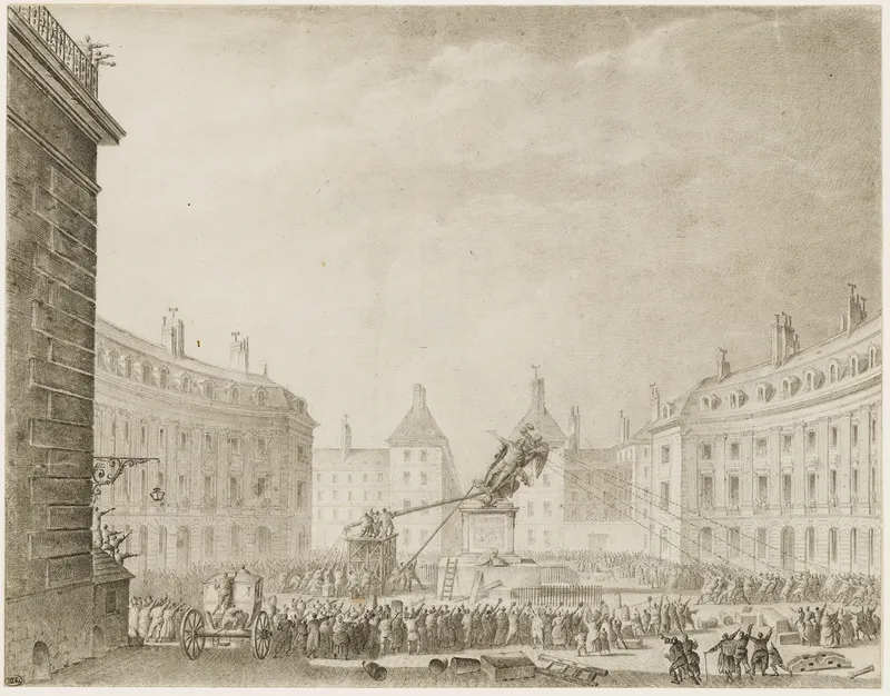 Le lendemain de la prise des Tuileries, les insurgés abattent toutes les statues royales de Paris