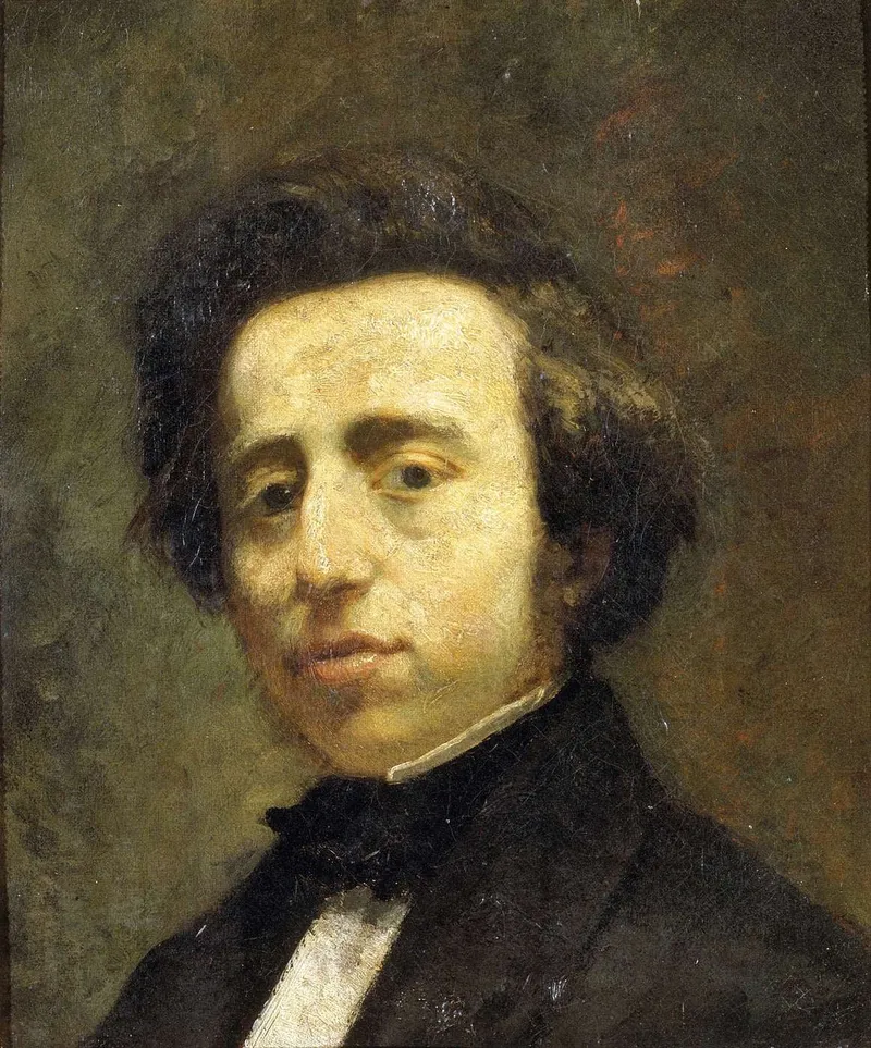 Peinture : portrait de Frédéric Chopin, cheveux bruns, cravate noire