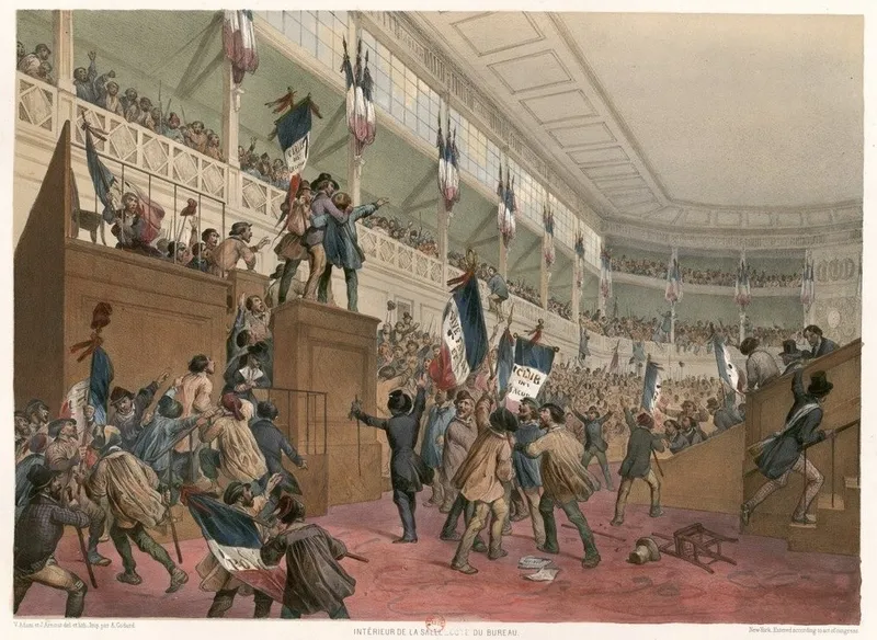 Lithographie : la foule envahit l’hémicycle de l’Assemblée nationale