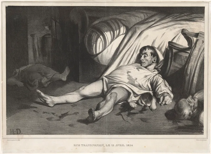 Massacre de la rue Transnonain, dans le cadre de la répression de l'insurrection républicaine survenue à Lyon puis à Paris