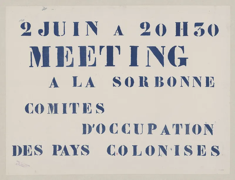 Affiche texte imprimée annonçant un meeting