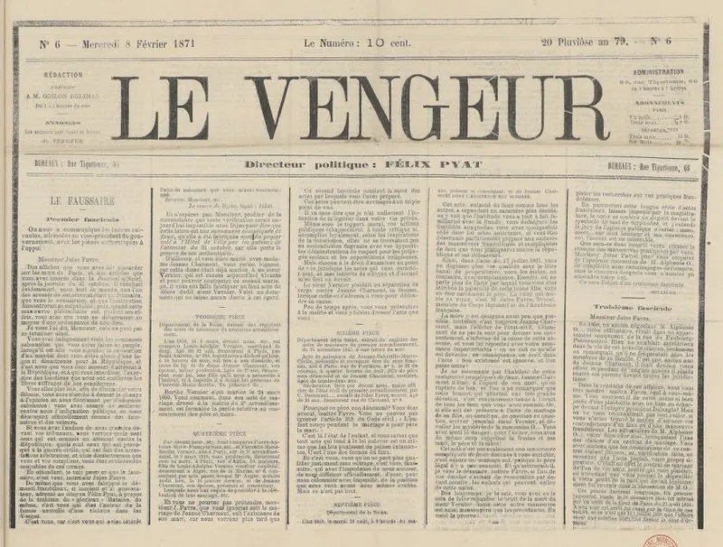 Millière dévoile dans son journal "le Vengeur" une affaire de captation d'héritage organisée par Favre au nom de sa maîtresse