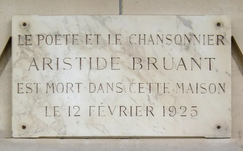 Plaque indiquant l'habitation de Aristide Bruant, Photo MU, Wikimedia