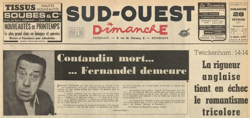 Mort de l'acteur et chanteur Fernandel
