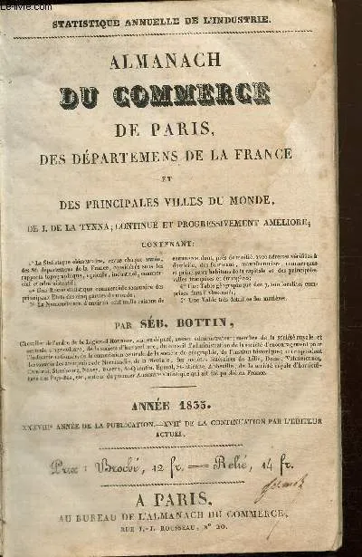 Mort de Sébastien Bottin, statisticien, éditeur, de 1819 à 1853, de l’Almanach du commerce de Paris et des principales villes du monde