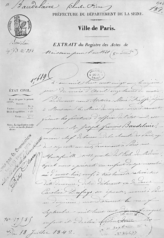 Acte de naissance de Baudelaire