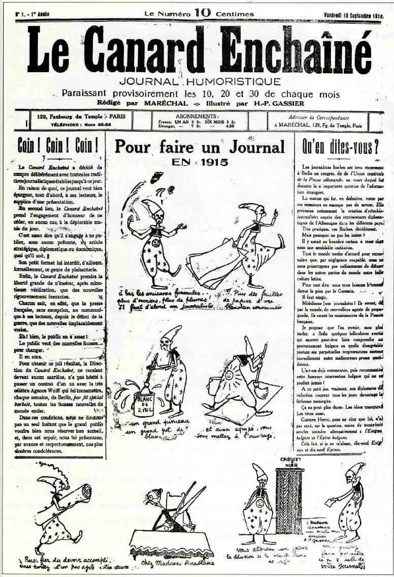 Parution du premier numéro du "Canard enchaîné"