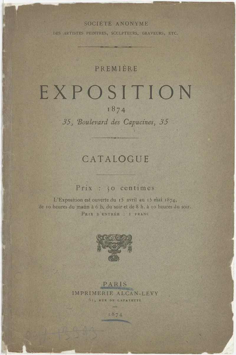 Première Exposition 1874, 35 Boulevard des Capucines Catalogue, BnF