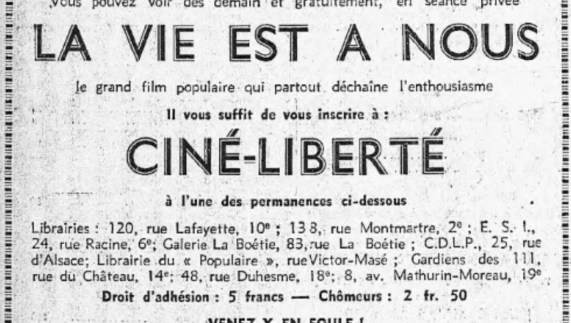 Première projection de "La Vie est à nous" de Marcel Carné