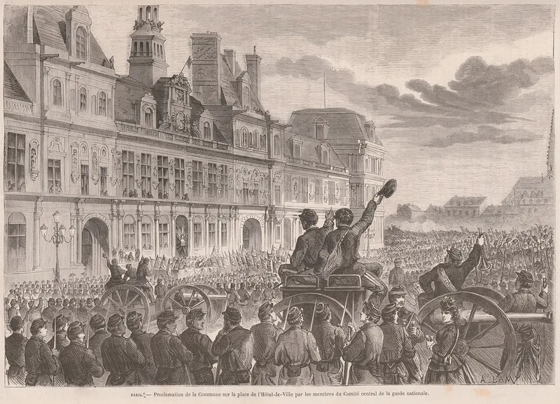 Proclamation de la Commune de Paris, qui installe son siège à l'Hôtel de Ville