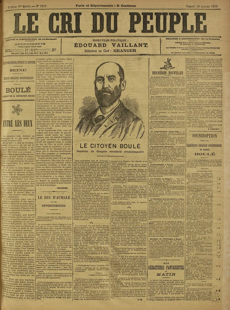 Vallès et Séverine relancent Le Cri du Peuple, journal de la Commune, douze ans après la Semaine sanglante