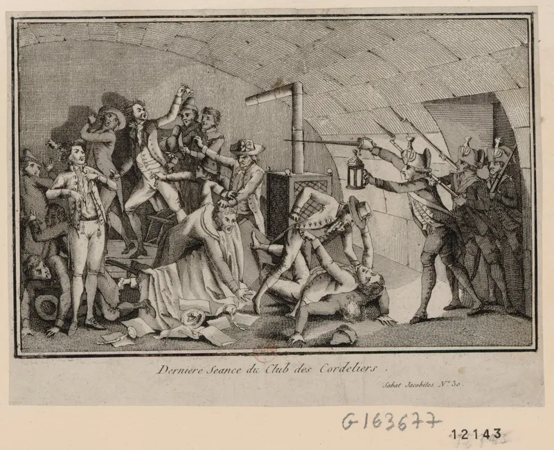Robespierre vient pour la première fois aux Cordeliers afin d'attaquer Jacques Roux et les Enragés