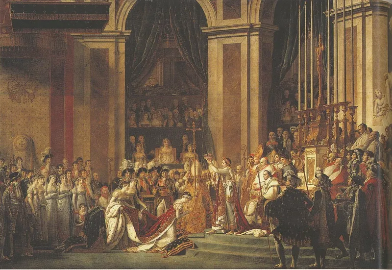Tableau : dans le chœur de Notre-Dame, Napoléon couronne Joséphine agenouillée