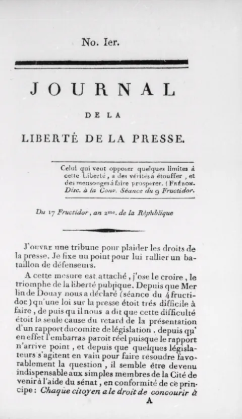 Babeuf à Paris : le premier numéro du "Journal de la liberté de la presse"