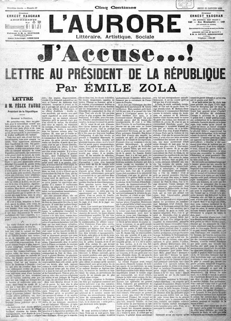 « J’accuse… ! », publié dans L’Aurore