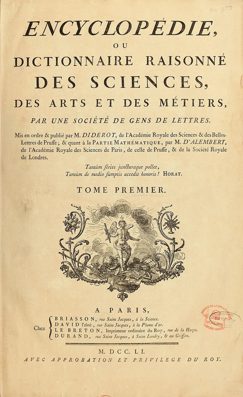 Impression du premier tome de l'Encyclopédie avec Le Breton