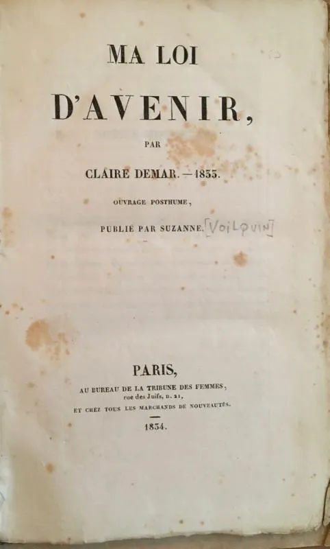 Claire Démar, la plus radicale des saint-simoniennes, se donne la mort
