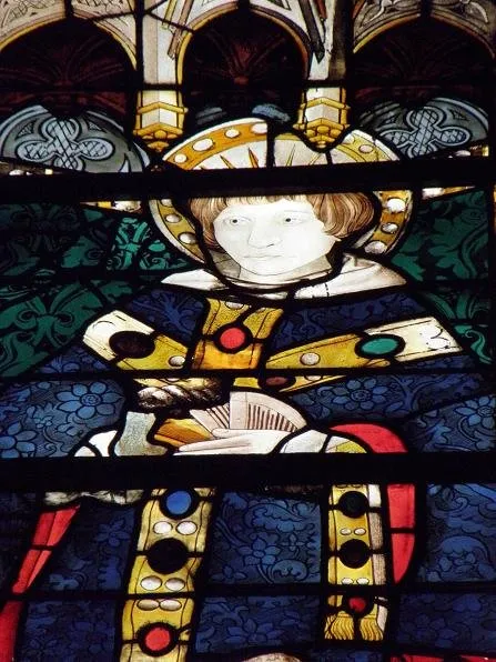 Saint Séverin sur un vitrail de l’église Saint-Séverin, à Paris