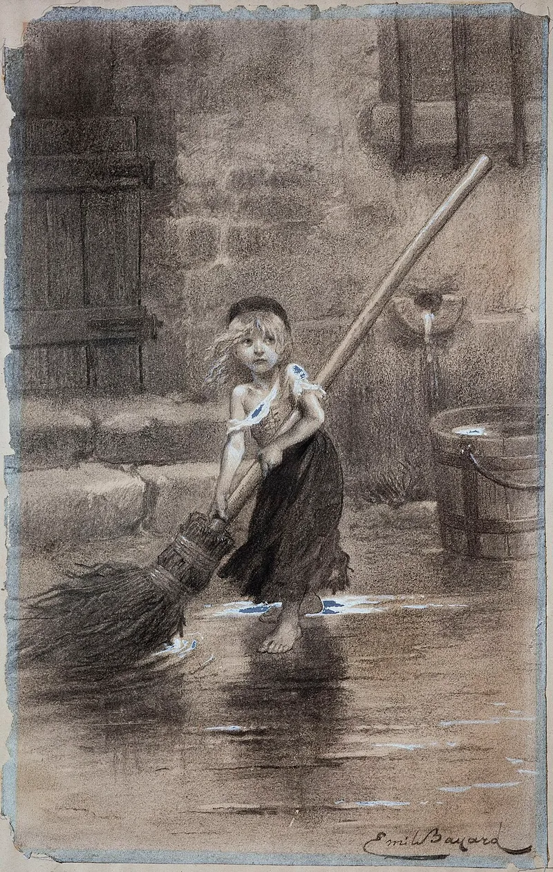 Illustration de la couverture du livre : [[Cosette>>url:https://fr.wikipedia.org/wiki/Cosette]] chez les [[Thénardier>>url:https://fr.wikipedia.org/wiki/Th%C3%A9nardier]] (illustration d'[[Émile Bayard>>url:https://fr.wikipedia.org/wiki/%C3%89mile_Bayard_(illustrateur)]], 1886). Crédit : Wikipédia