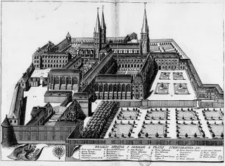 Abbaye Saint-Germain-des-Prés en 1687, Michel Germain - Achille Peigné-Delacourt. Crédit : Wikimedia