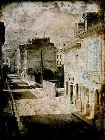 Rue La Condamine, « dessin photogéné » d'Hippolyte Bayard, que nous rencontrerons plus loin, rue Boursault