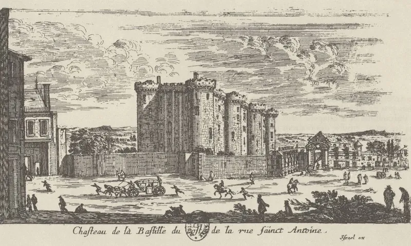 La place et la rue St Antoine par Israël Silvestre, on y voit le portique d'entrée à droite de la forteresse